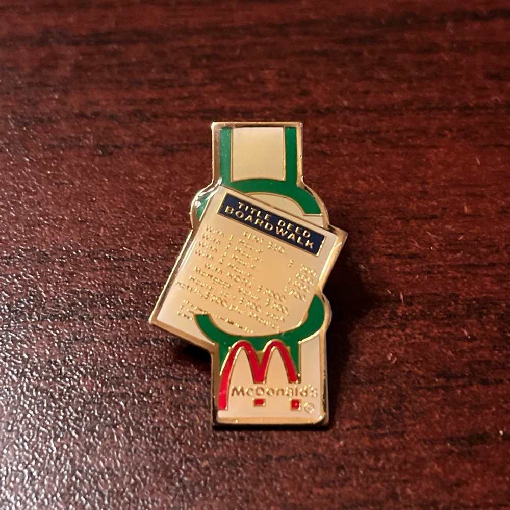 McDonald's Monopoly Boardwalk‎ Title Deed Employee Lapel Hat Pin